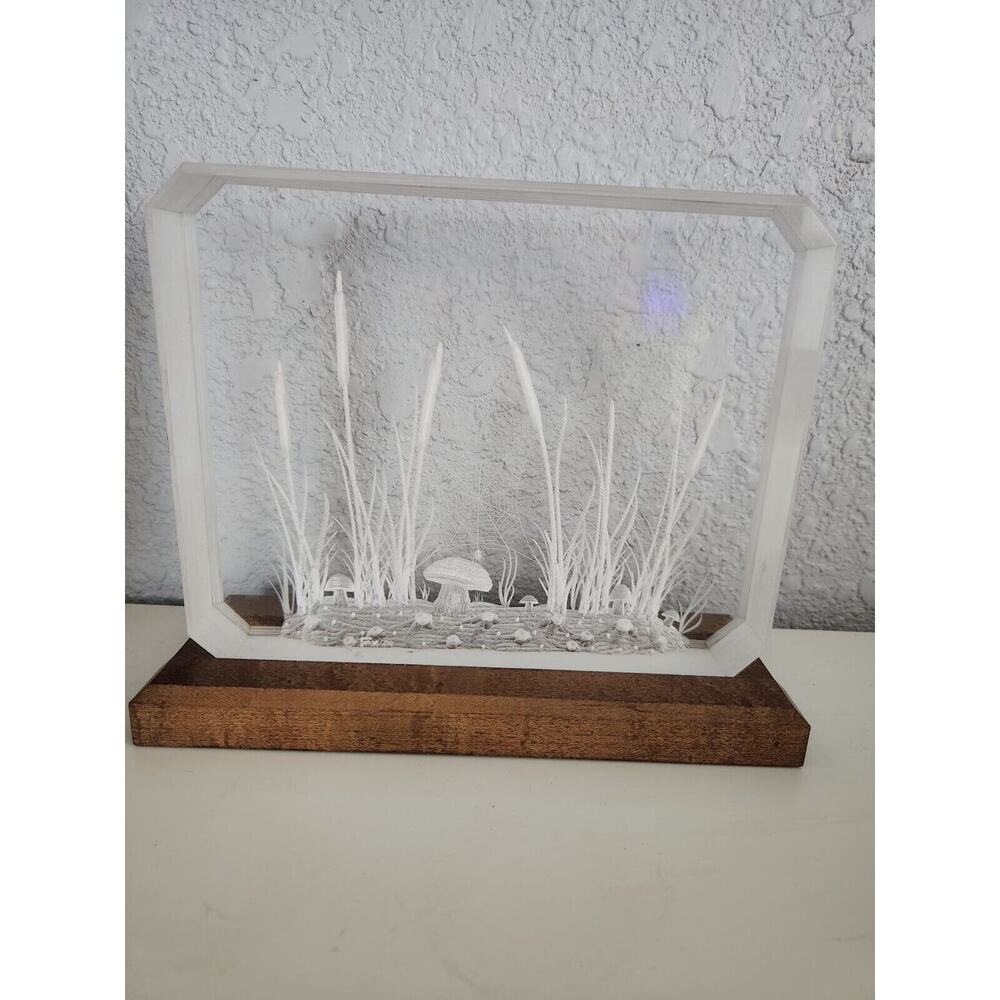 VTG Ronald Fox Carved Lucite Laser Etched Acrylic Sculpture -Mushroom, Cat Tails - Picture 4 of 6